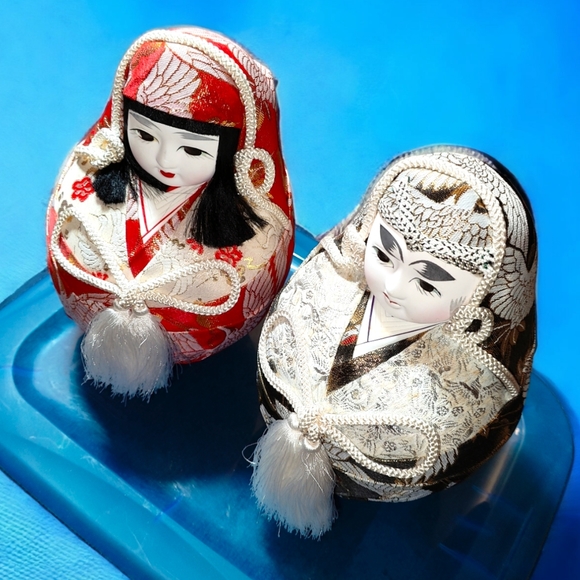 Hime Daruma Wooden Japanese Wedding Dolls - Bride and Groom - Picture 3 of 13